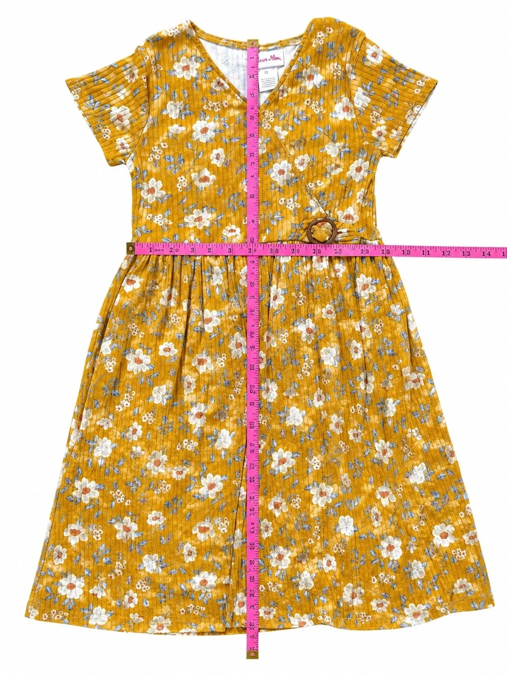 Little Lass Girls Size 10 Mustard Floral Faux Wrap Belted Dress